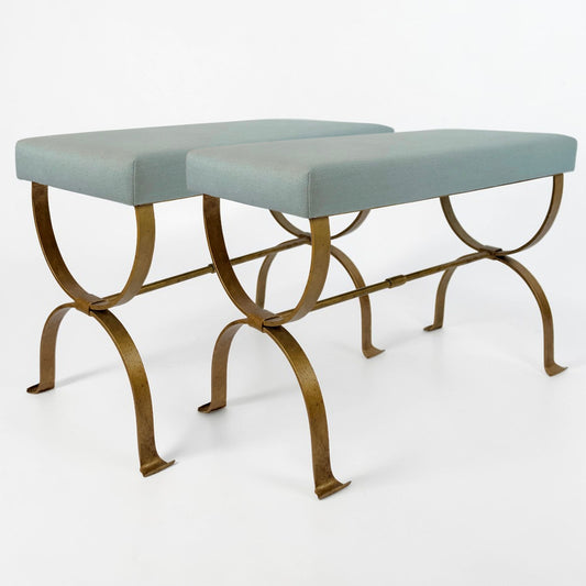 Pair of Curule Form Gilt Iron Benches