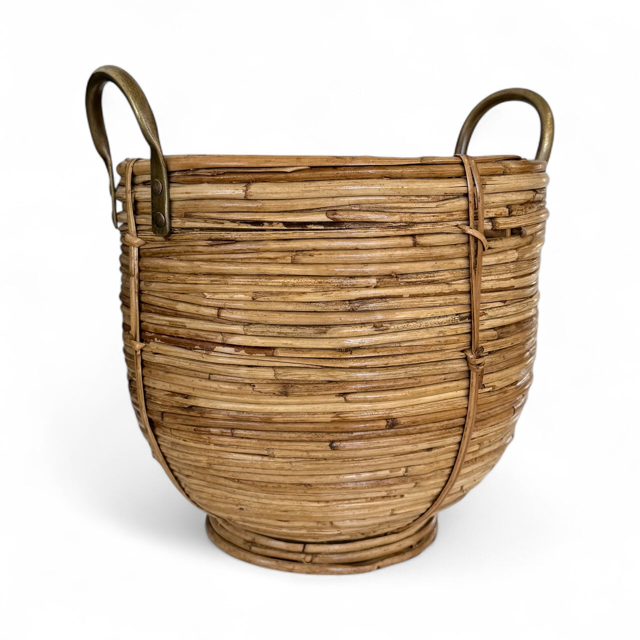Vintage Rattan Basket with Brass Handles