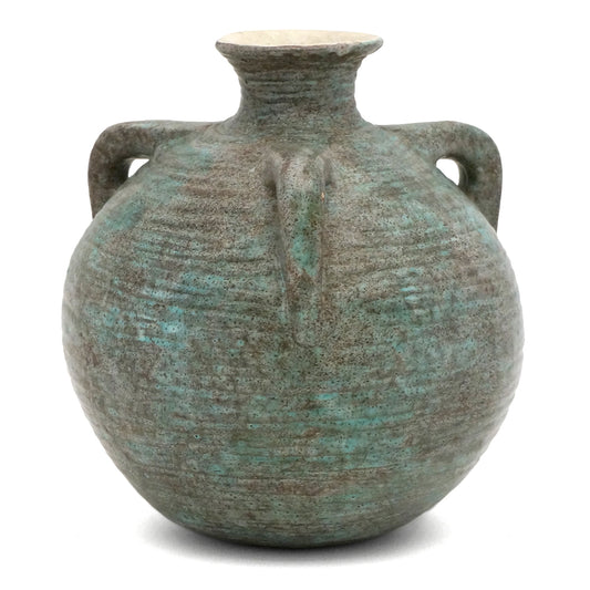Green Ribbed Ceramic Vase
