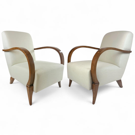 Pair of French Mid Century Upholstered Arm Chairs