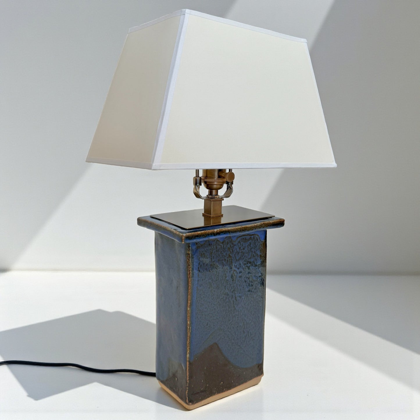Blue Rectangular Stoneware Table Lamp