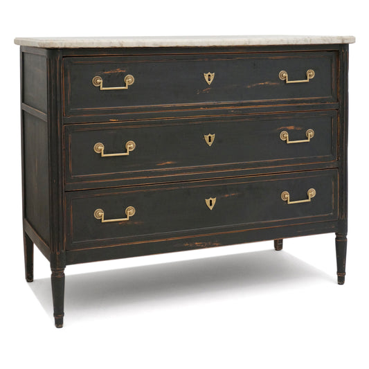 18th Century Black Commode with White Marble Top