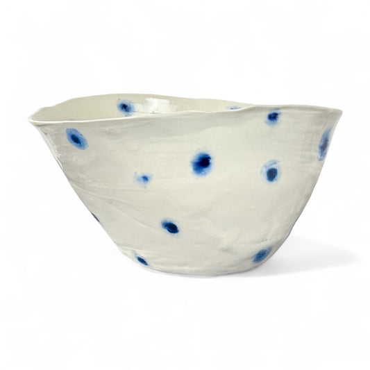 White Porcelain Bowl with Blue Dots