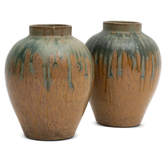 Pair of Light Brown and Green Vases
