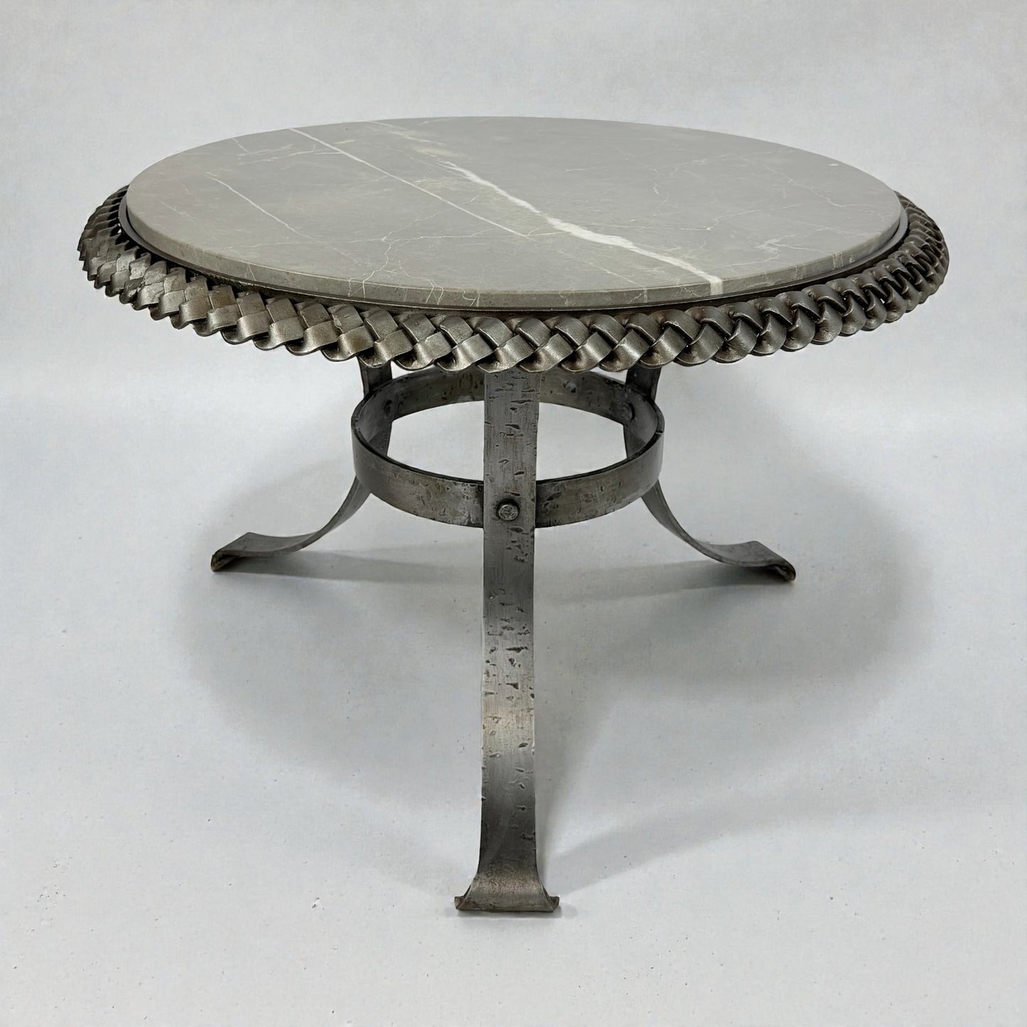 Round Braided Steel Side Table, 1950s France