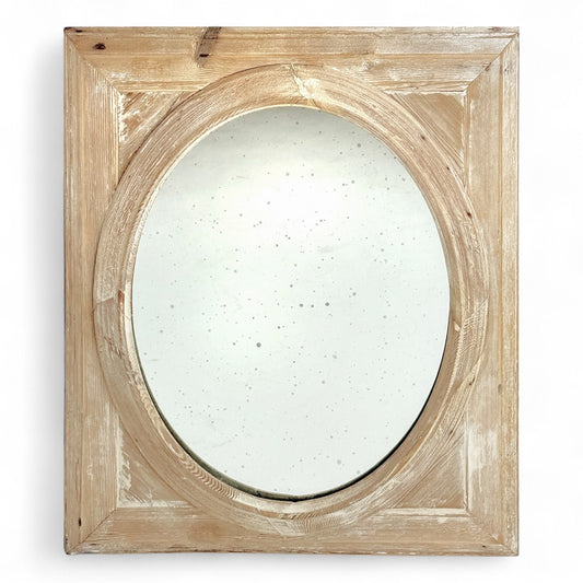 Striped Pine Mirror with Oval Cut Out