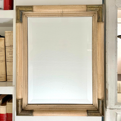Bleached Wood Mirror with Brass Corners