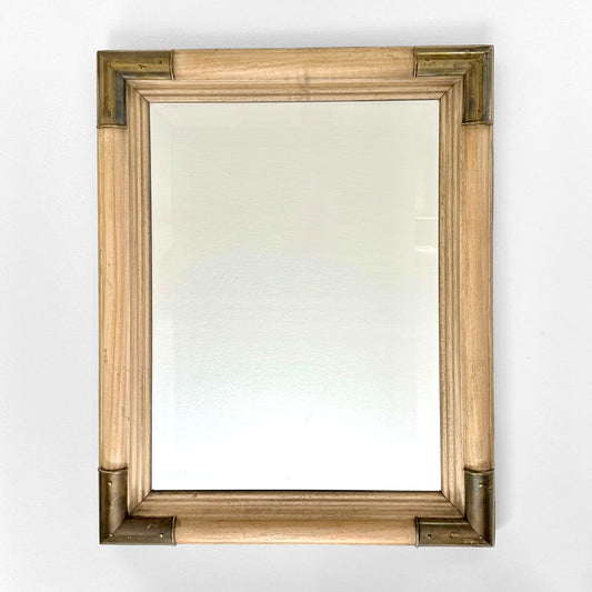 Bleached Wood Mirror with Brass Corners