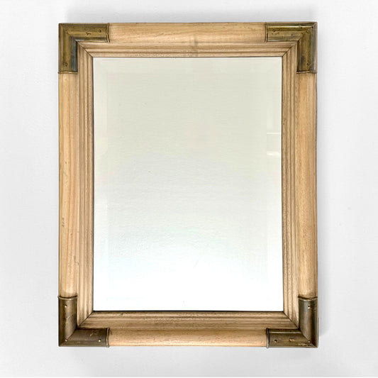Bleached Wood Mirror with Brass Corners