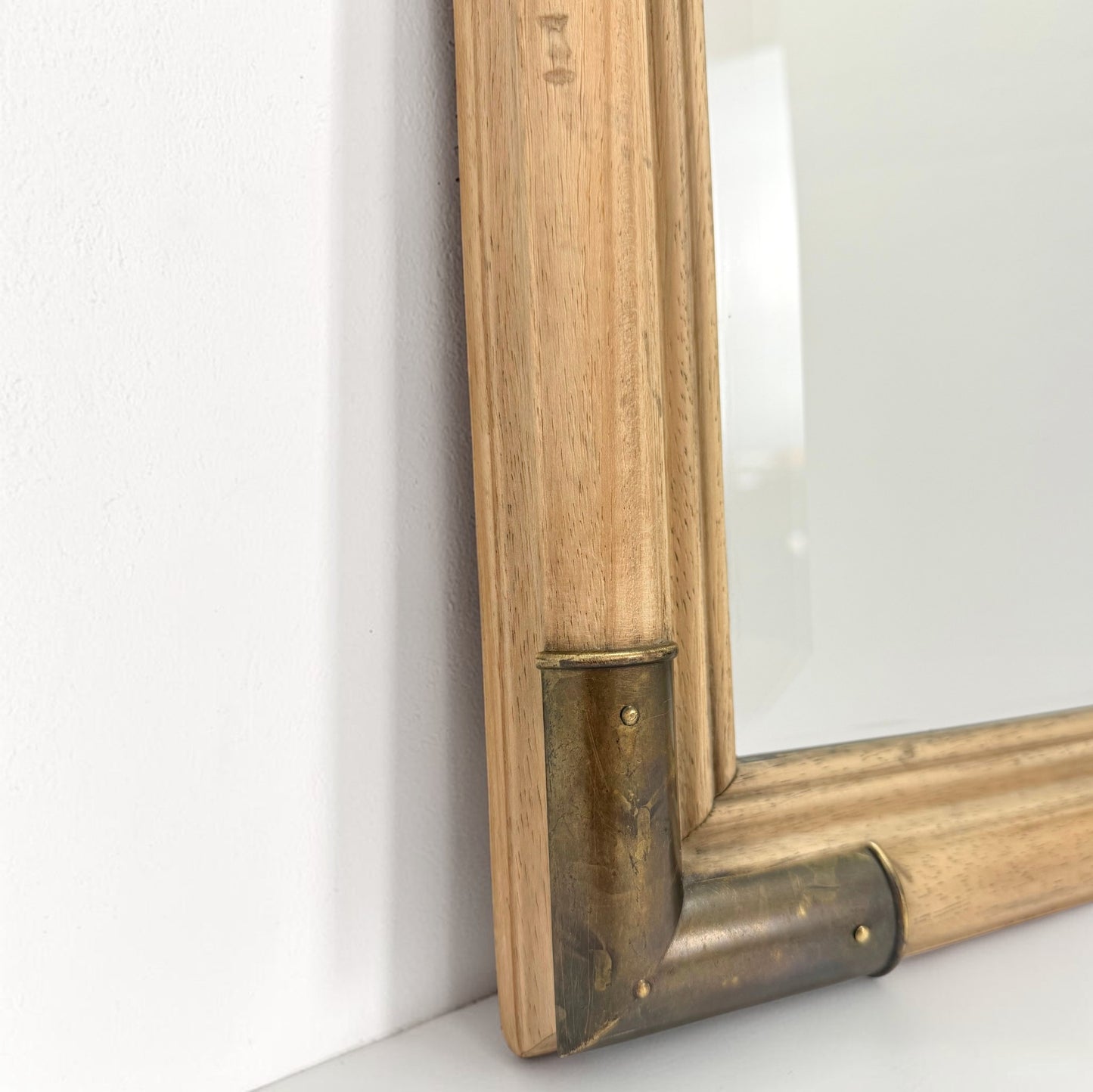 Bleached Wood Mirror with Brass Corners