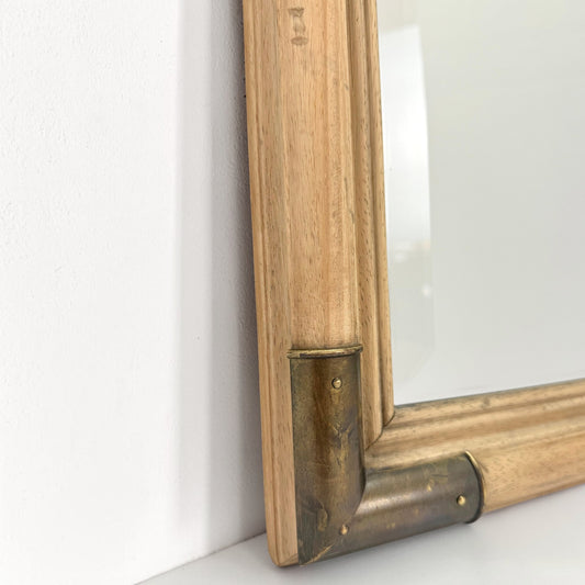 Bleached Wood Mirror with Brass Corners