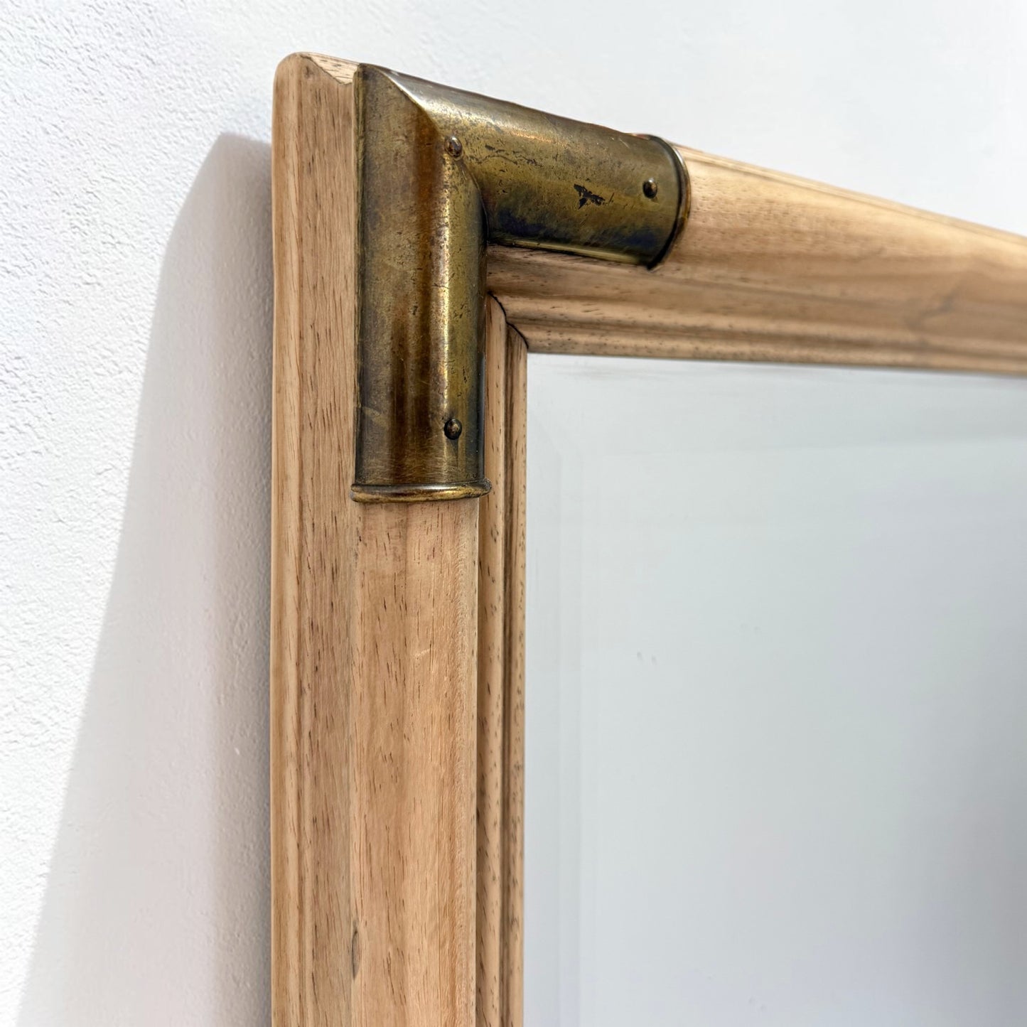 Bleached Wood Mirror with Brass Corners