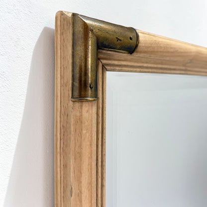 Bleached Wood Mirror with Brass Corners