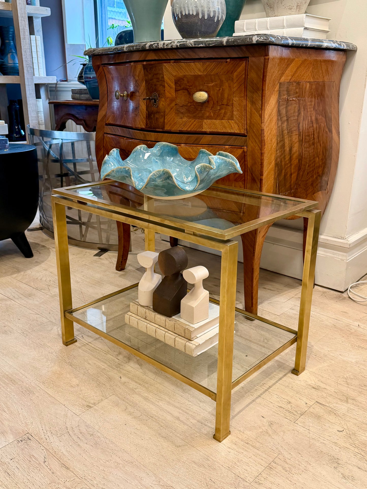 Brass and Glass Side Table by Guy Le Fevre