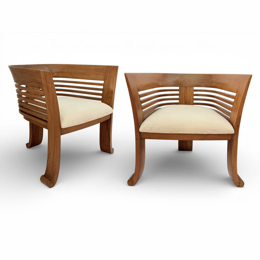 Pair of Italian Beech Wood Barrel Chairs, circa 1970s-80s