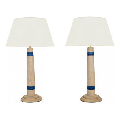 Pair of Bleached Oak Column Lamps
