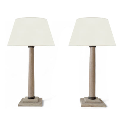 Pair of Bleached Oak Column Lamps