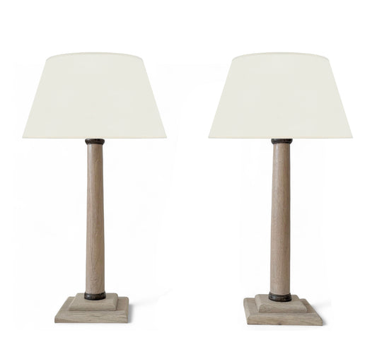 Pair of Bleached Oak Column Lamps