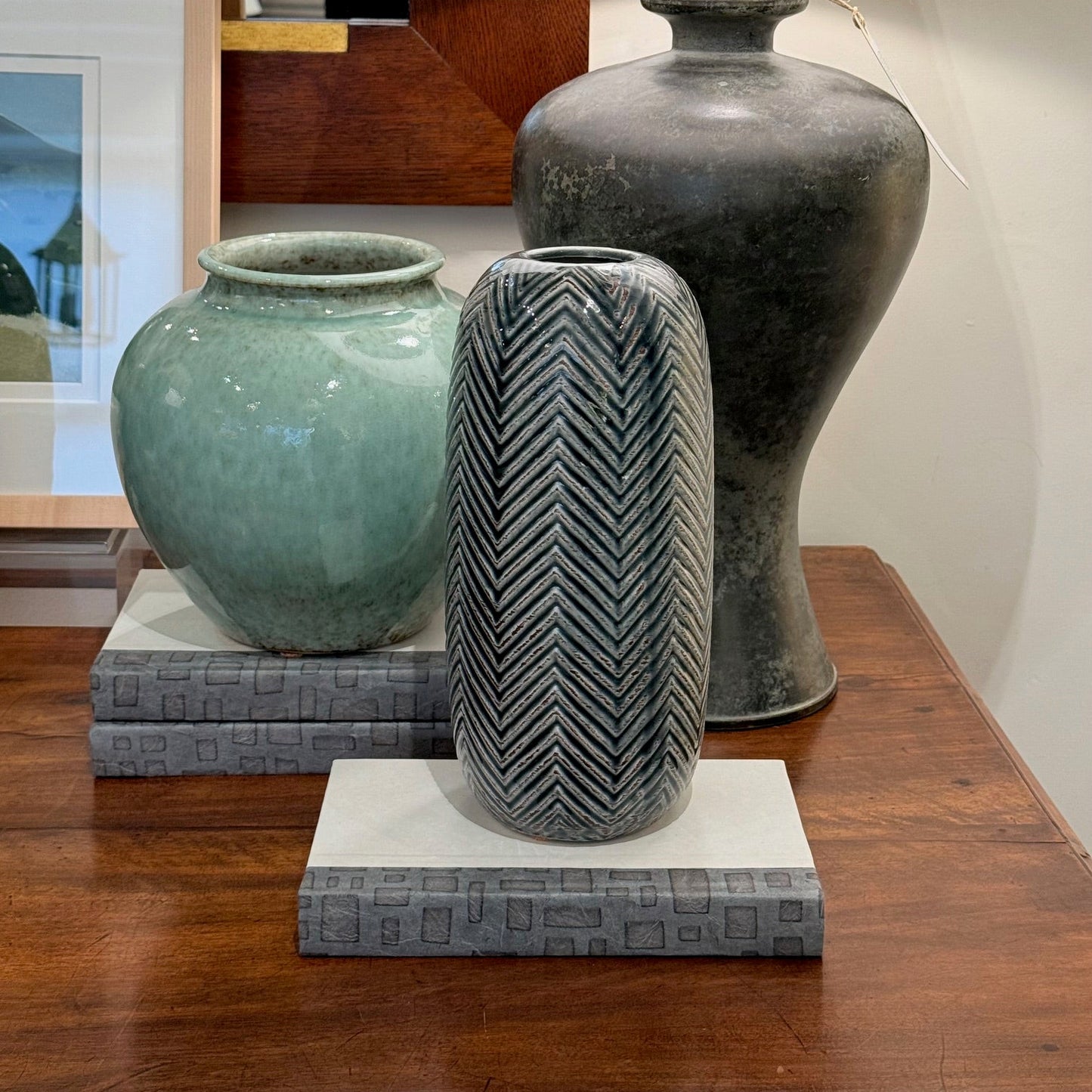 Navy Chevron Ceramic Vase