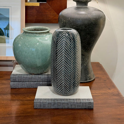 Navy Chevron Ceramic Vase