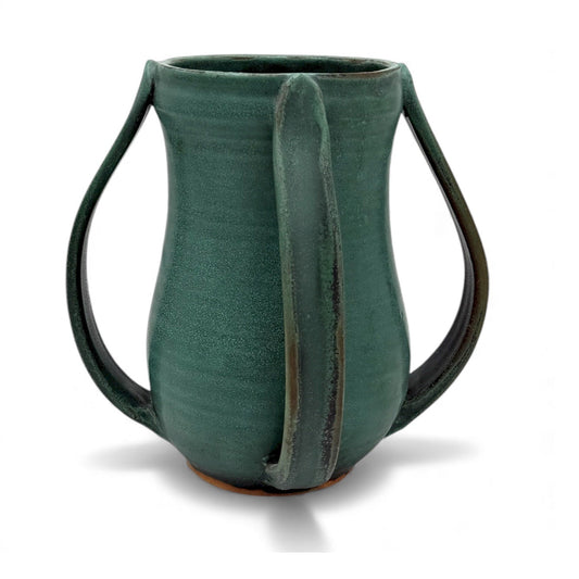 Green Stoneware Handled Vase