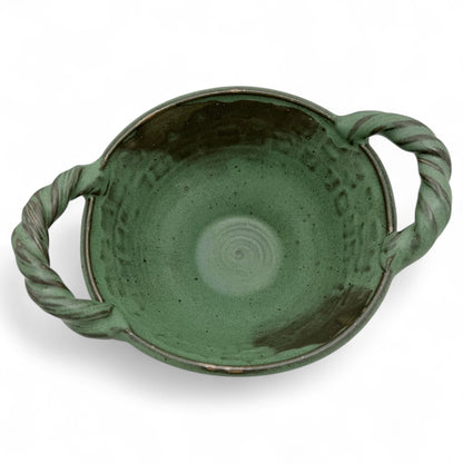Green Stoneware Bowl with Braided Handles