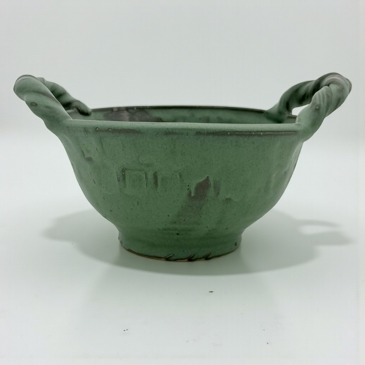 Green Stoneware Bowl with Braided Handles