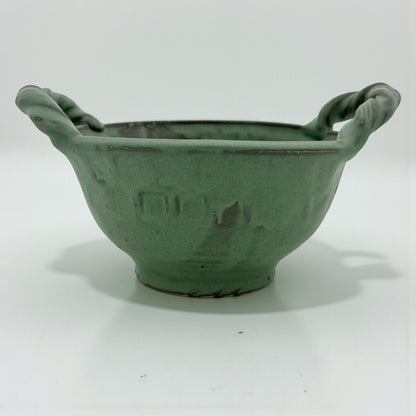Green Stoneware Bowl with Braided Handles