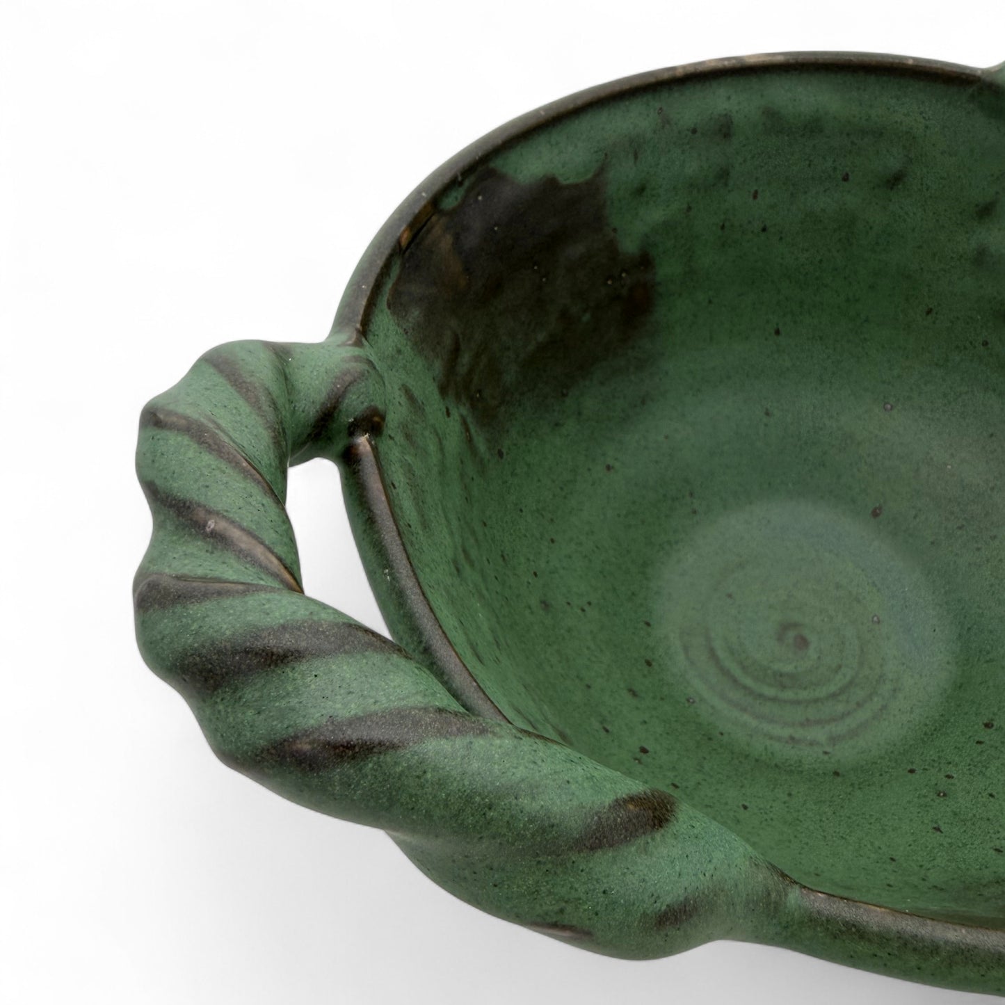 Green Stoneware Bowl with Braided Handles