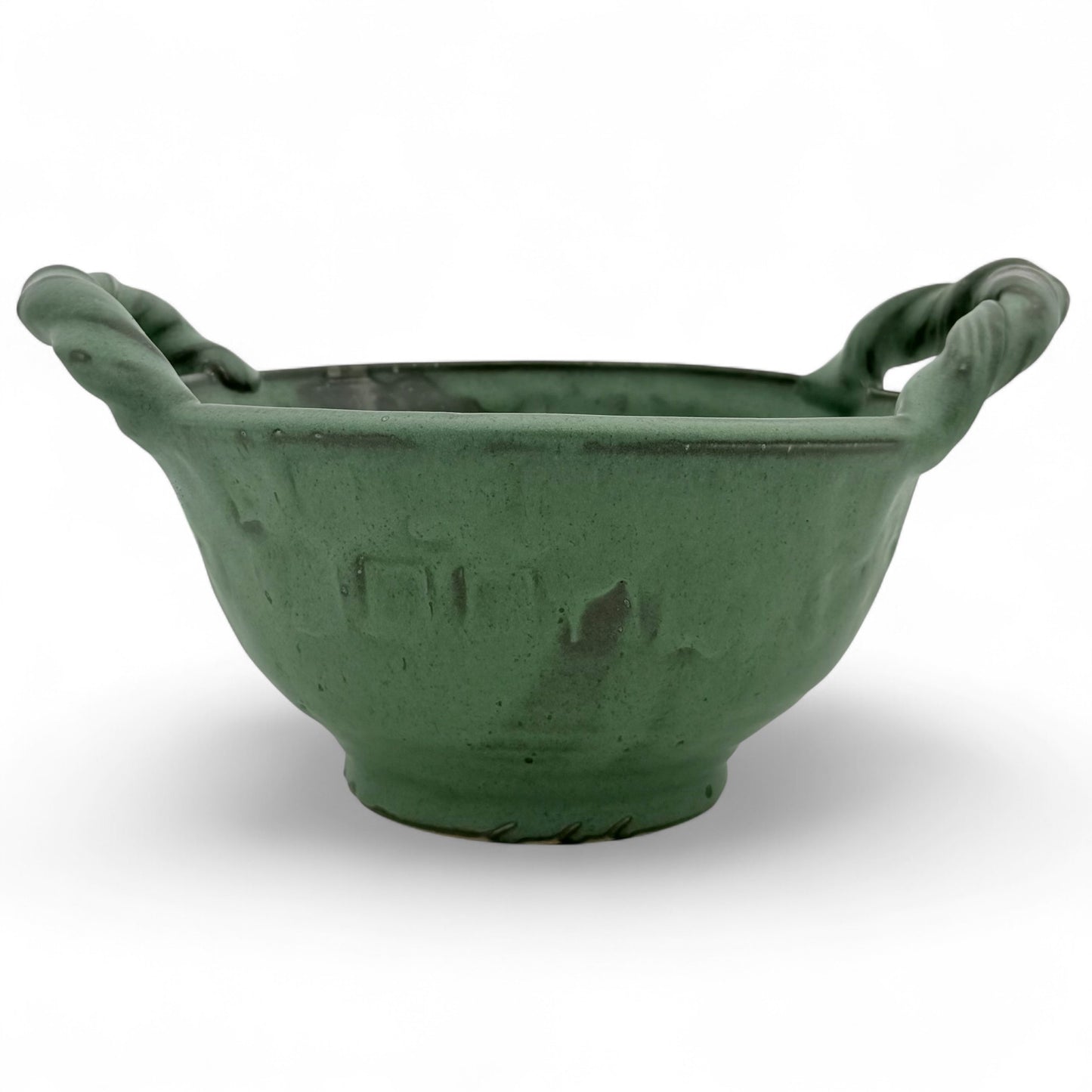 Green Stoneware Bowl with Braided Handles