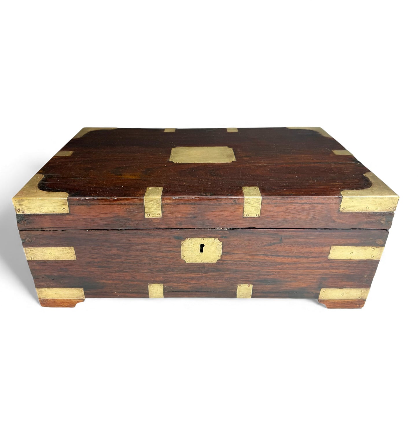 Large Anglo-Indian Dark Teak and Brass Box, 19th Century