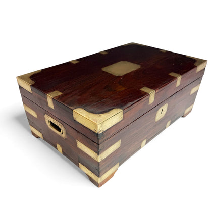 Large Anglo-Indian Dark Teak and Brass Box, 19th Century
