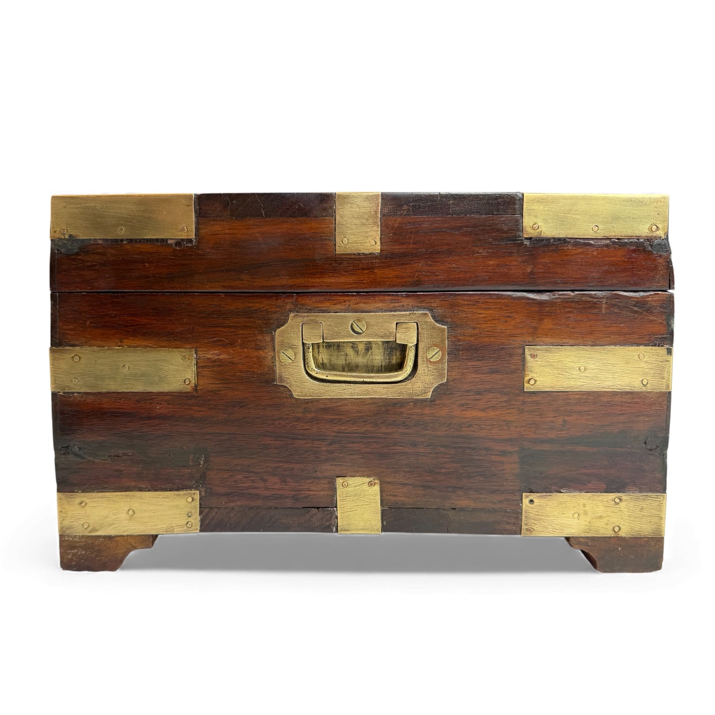 Large Anglo-Indian Dark Teak and Brass Box, 19th Century