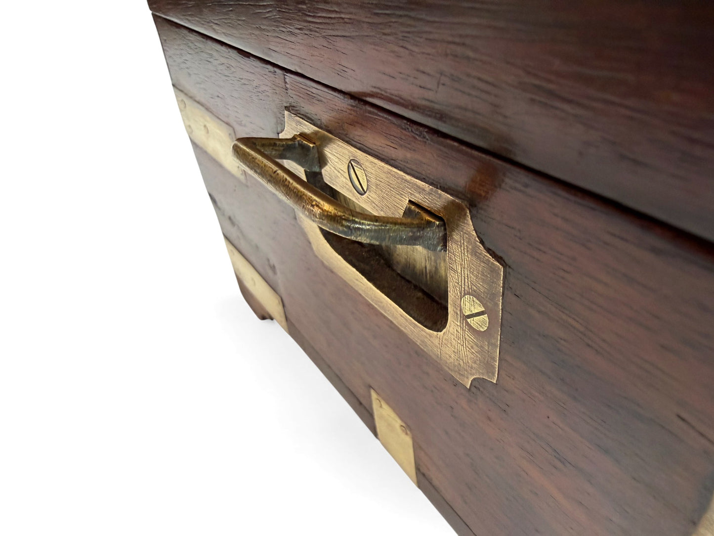 Large Anglo-Indian Dark Teak and Brass Box, 19th Century