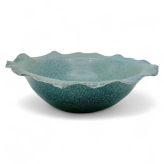 Blue Stoneware Bowl with Ruffled Rim