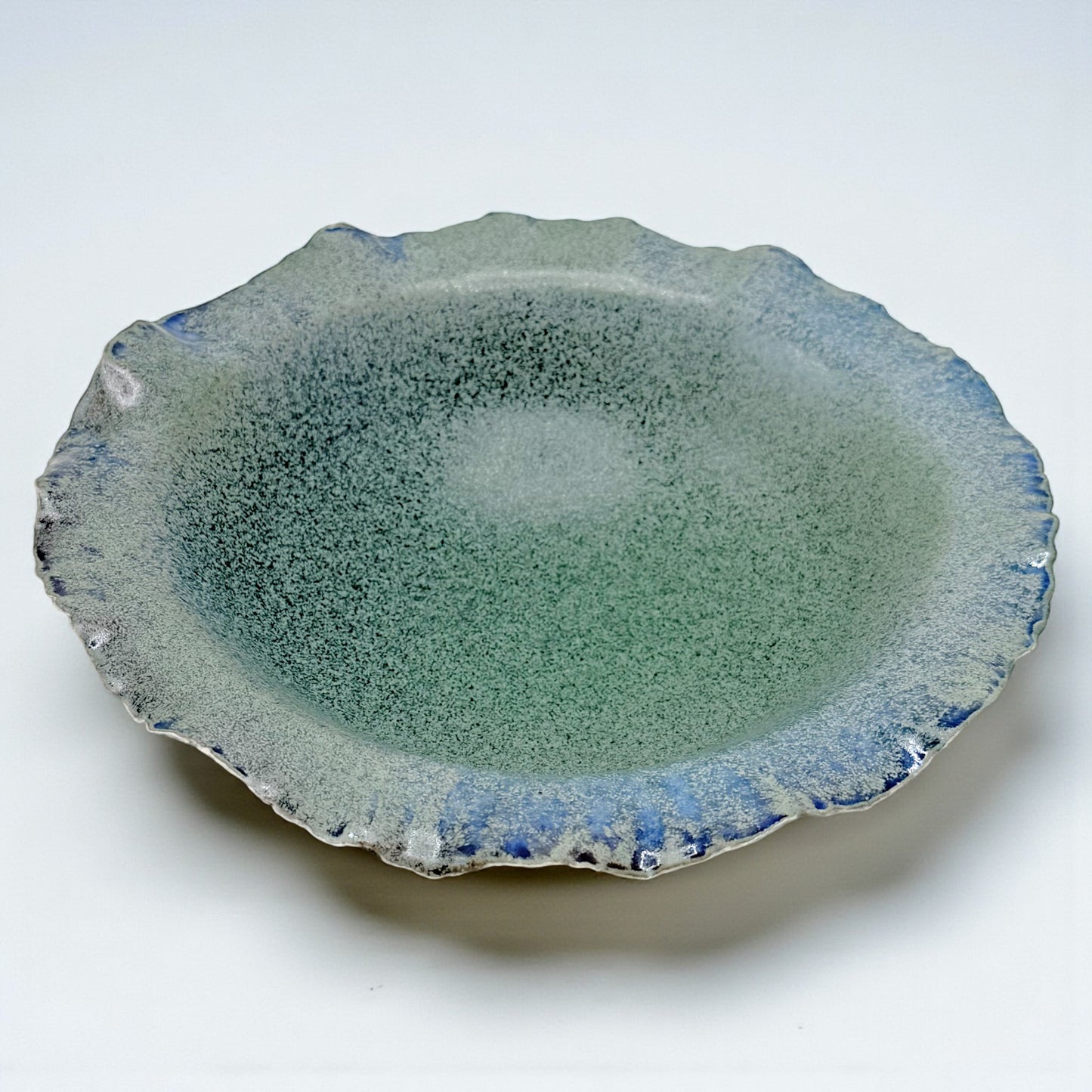 Blue Stoneware Bowl with Ruffled Rim