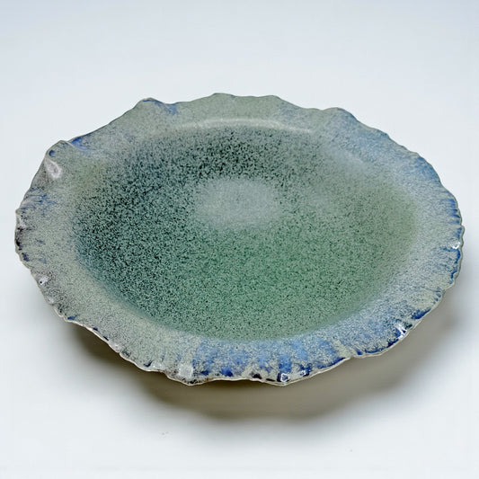 Blue Stoneware Bowl with Ruffled Rim