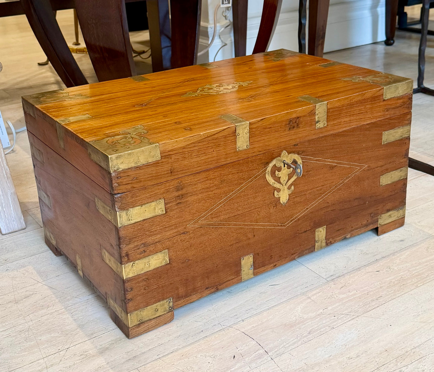 Anglo Indian Teak and Brass Trunk, 19th Century