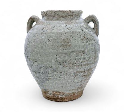 Rustic Light Blue Stoneware Vase with Handles