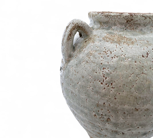 Rustic Light Blue Stoneware Vase with Handles