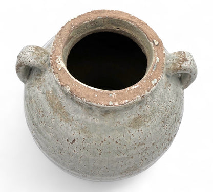 Rustic Light Blue Stoneware Vase with Handles