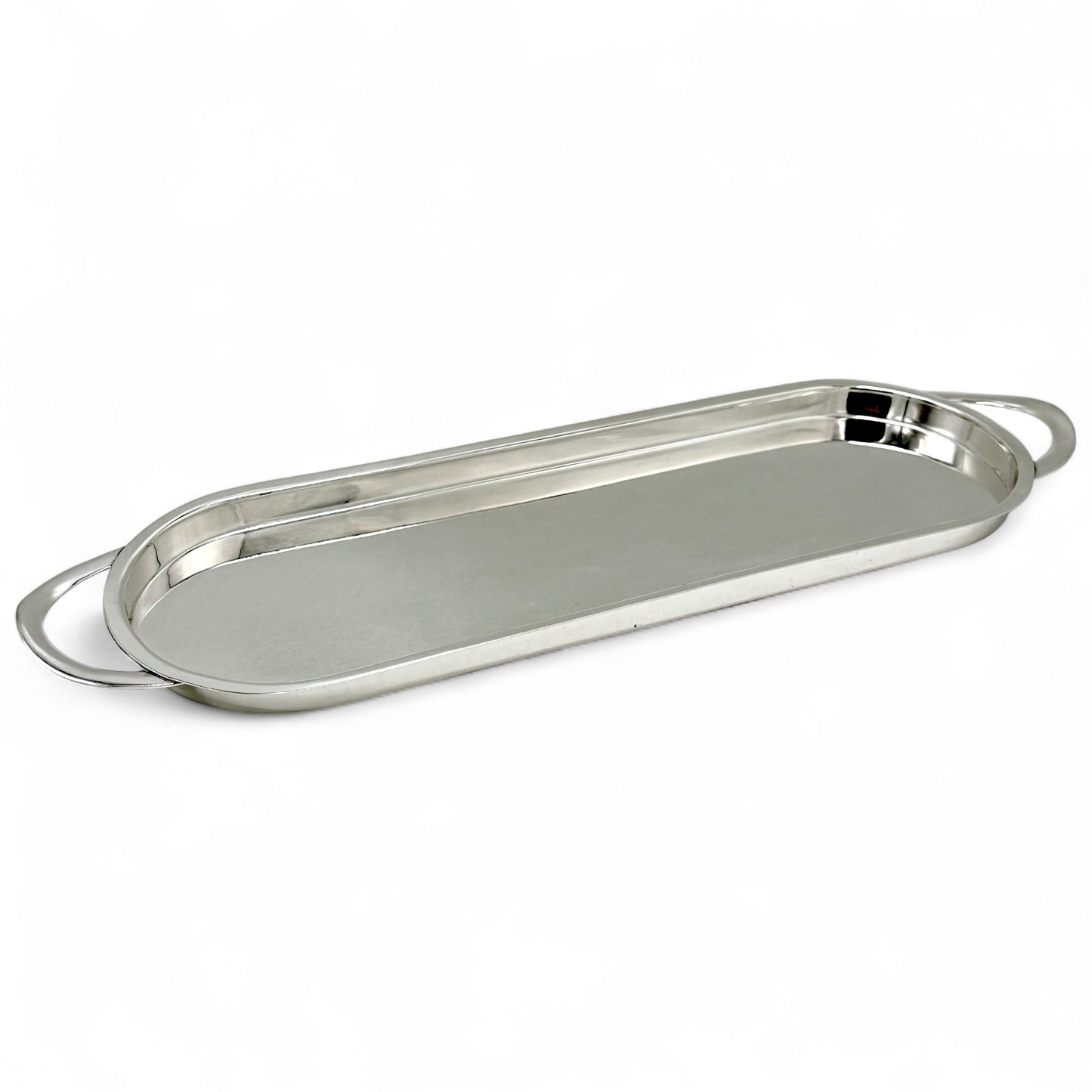 Long English Silver Plate Tray with Handles, 1930s