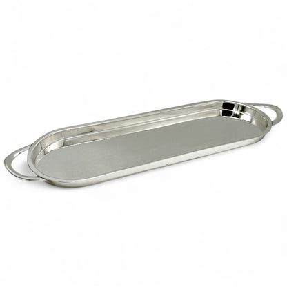Long English Silver Plate Tray with Handles, 1930s