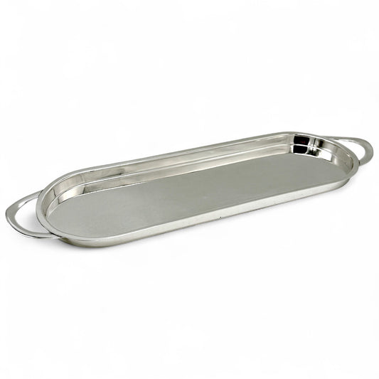 Long English Silver Plate Tray with Handles, 1930s