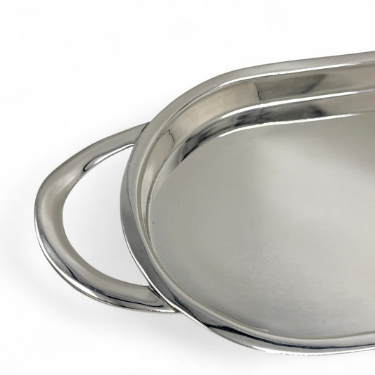 Long English Silver Plate Tray with Handles, 1930s