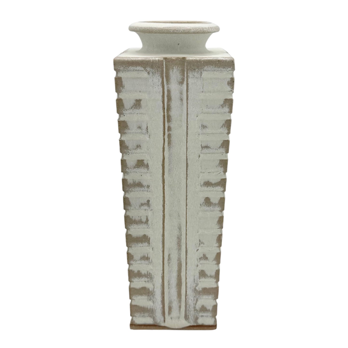 Square Tapered  Column Form Stoneware Vase
