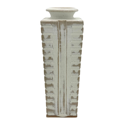 Square Tapered  Column Form Stoneware Vase