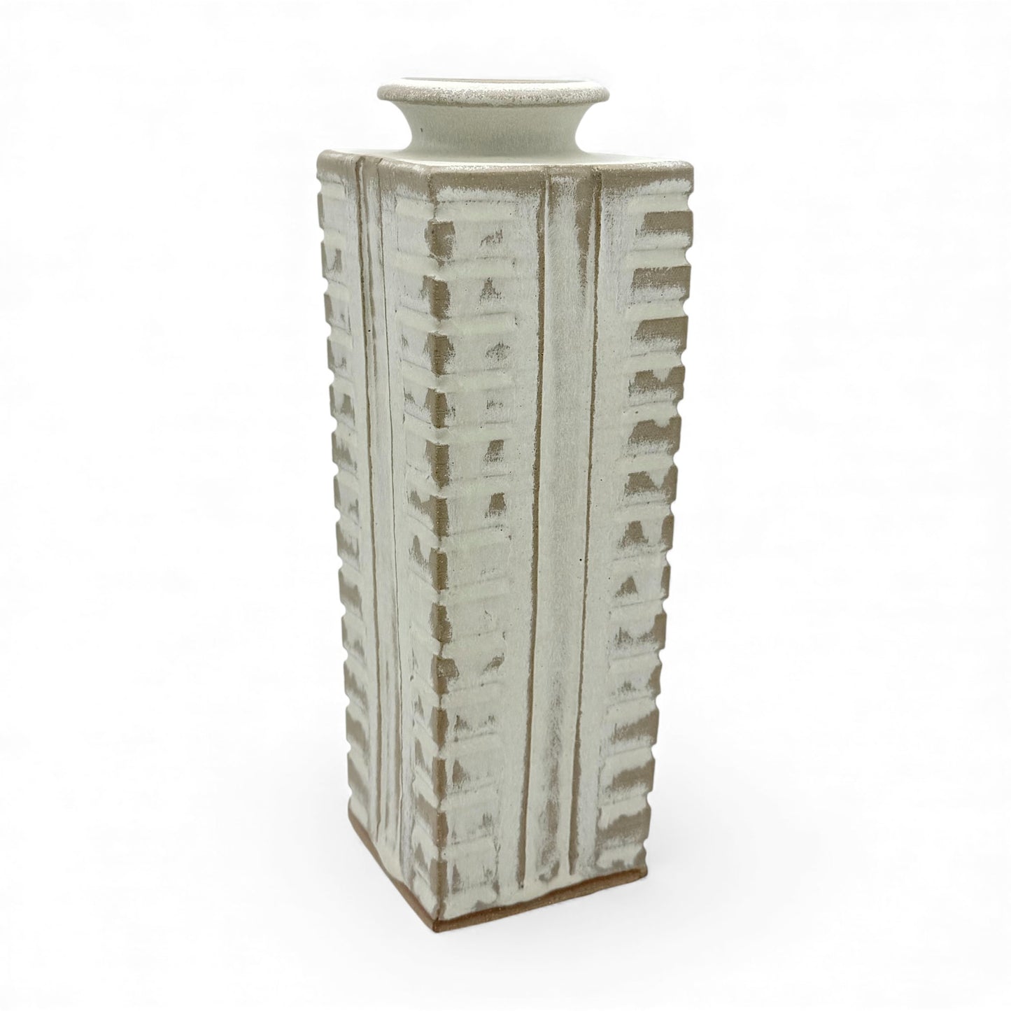 Square Tapered  Column Form Stoneware Vase