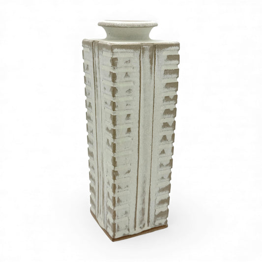 Square Tapered  Column Form Stoneware Vase
