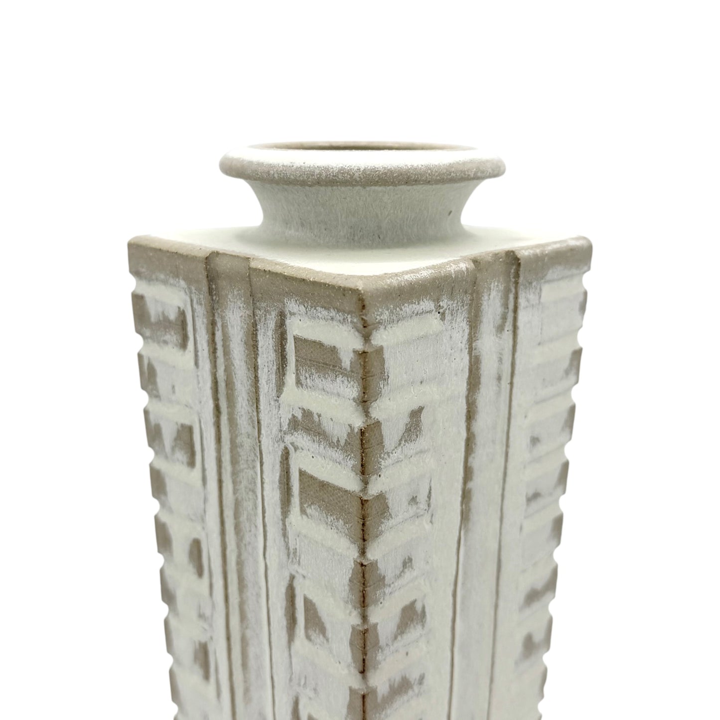 Square Tapered  Column Form Stoneware Vase